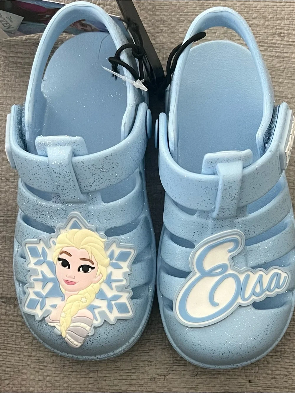 Disney Frozen Elsa Blue Glitter Jelly Sandals, Hook & Loop, Girls US 8